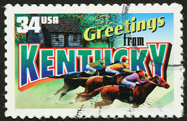 istock Kentucky stamp with racing horses 182667571