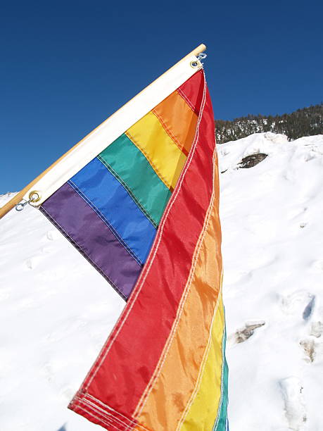 Gay Pride Flag - Winter Travel stock photo