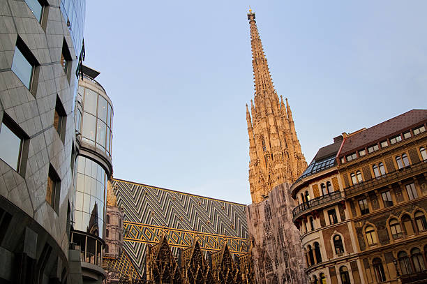 Old against new architecture in Vienna in evening light