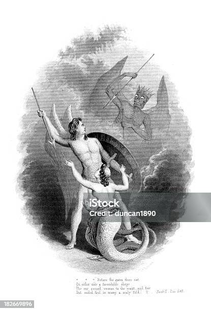 Batalha No Céu - Arte vetorial de stock e mais imagens de Anjo - Anjo, Antiguidade, Impressão