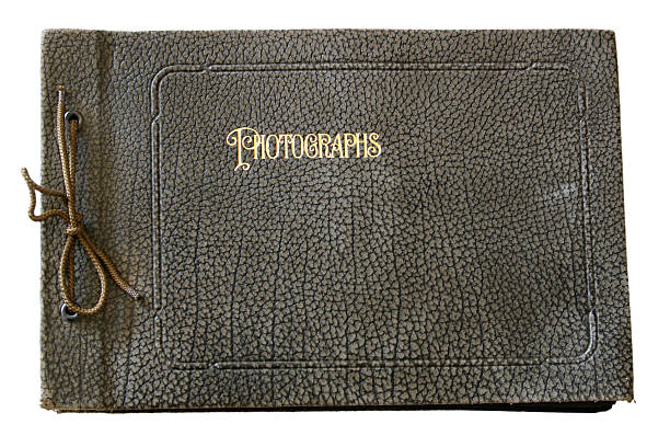 Old Black Leather Photo Album stock photo