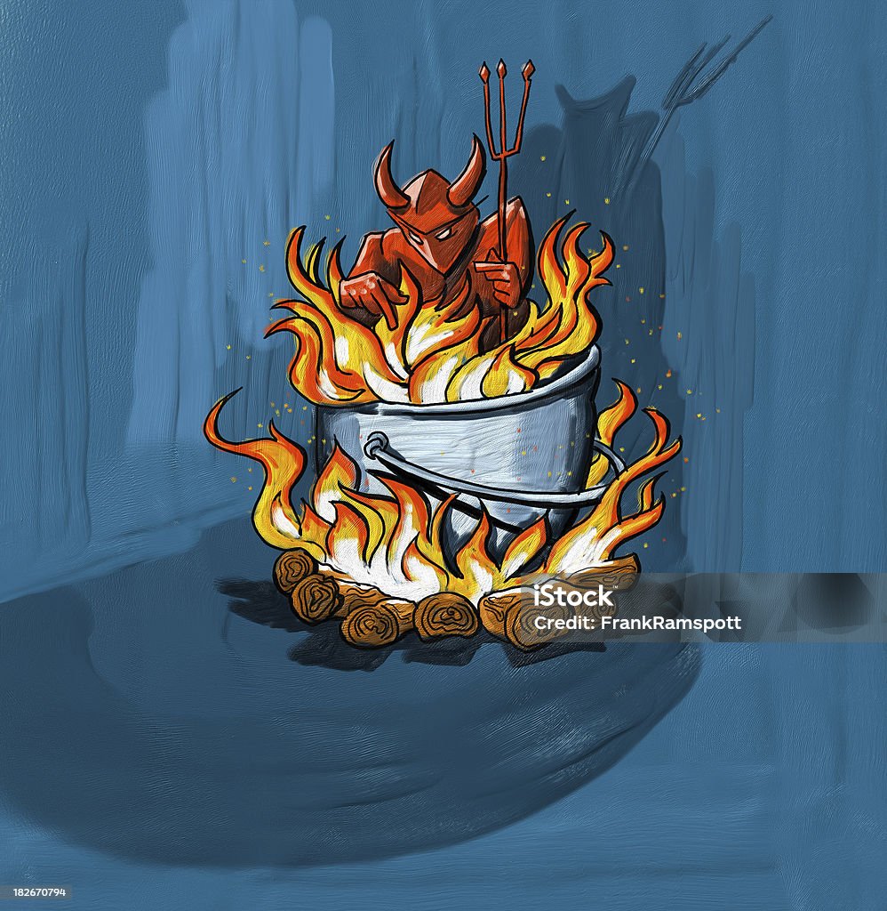 devil on fire painting by hand digitally using a Wacom Citiq and Painter.Related images: Cauldron stock illustration