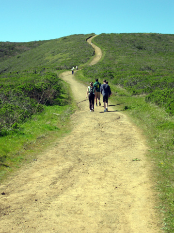 People hiking on a winding trail
