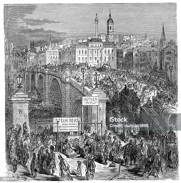 Викторианский Лондонский Мост 1872 — стоковая векторная графика и другие изображения на тему Industrial Revolution - Industrial Revolution, Англия, Большой город