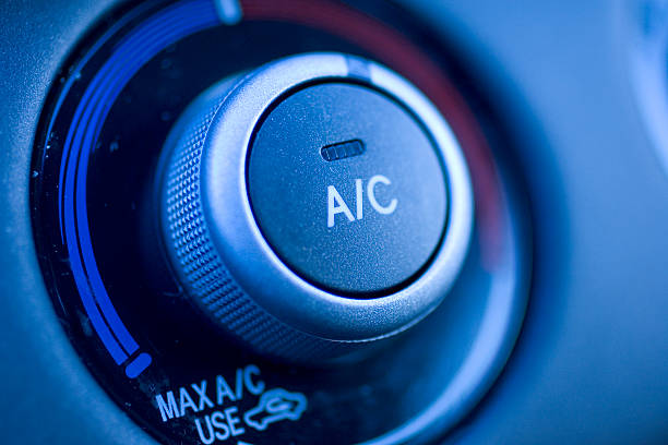 Close up of air conditioning button in a car stock photo