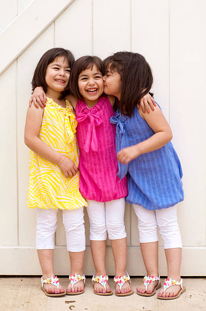 Happy Little Girls in Spring Colors stock photo