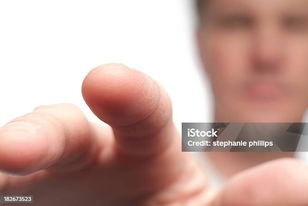 Middle Aged Man Reaching Out Touching The Screen Stock Photo - Download Image Now - In Front Of, Pointing, Adult