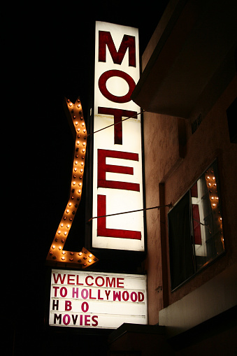 motel sign in Hollywood area,Los Angeles.