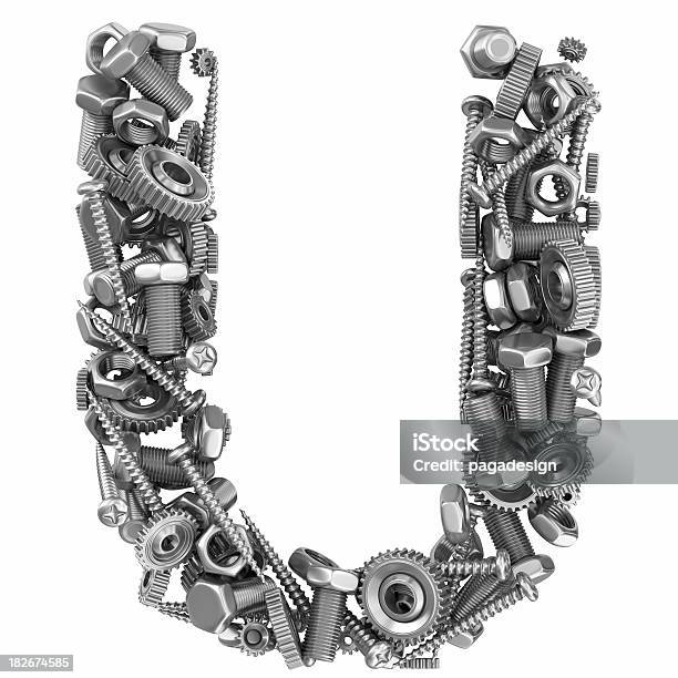 Metal Screw And Gear Letter U Stock Photo - Download Image Now - Alphabet, Bolt - Fastener, Cut Out