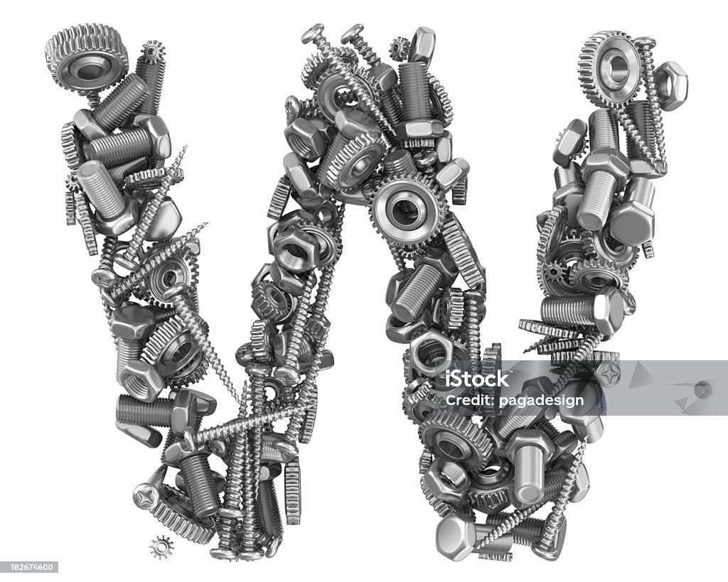 metal screw and gear letter W  Alphabet Stock Photo