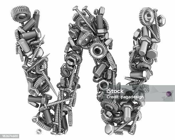 Metal Screw And Gear Letter W Stock Photo - Download Image Now - Alphabet, Bolt - Fastener, Cut Out