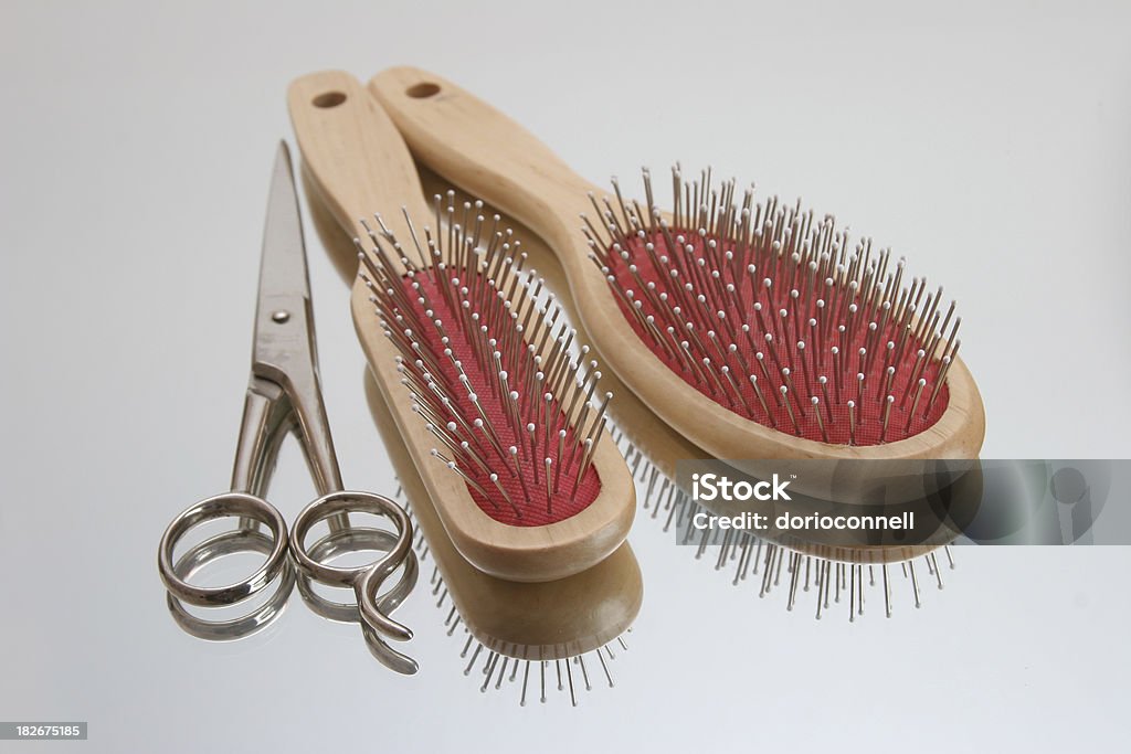Spazzole per capelli e forbici - Foto stock royalty-free di Accudire