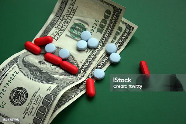 Drug Money On Green 1 Stock Photo - Download Image Now - Abundance, Backgrounds, Bottle