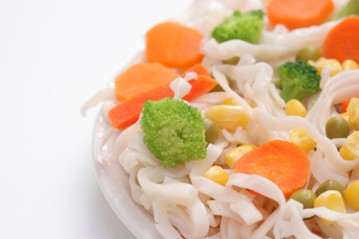 a shot of noodles with fresh vegetables