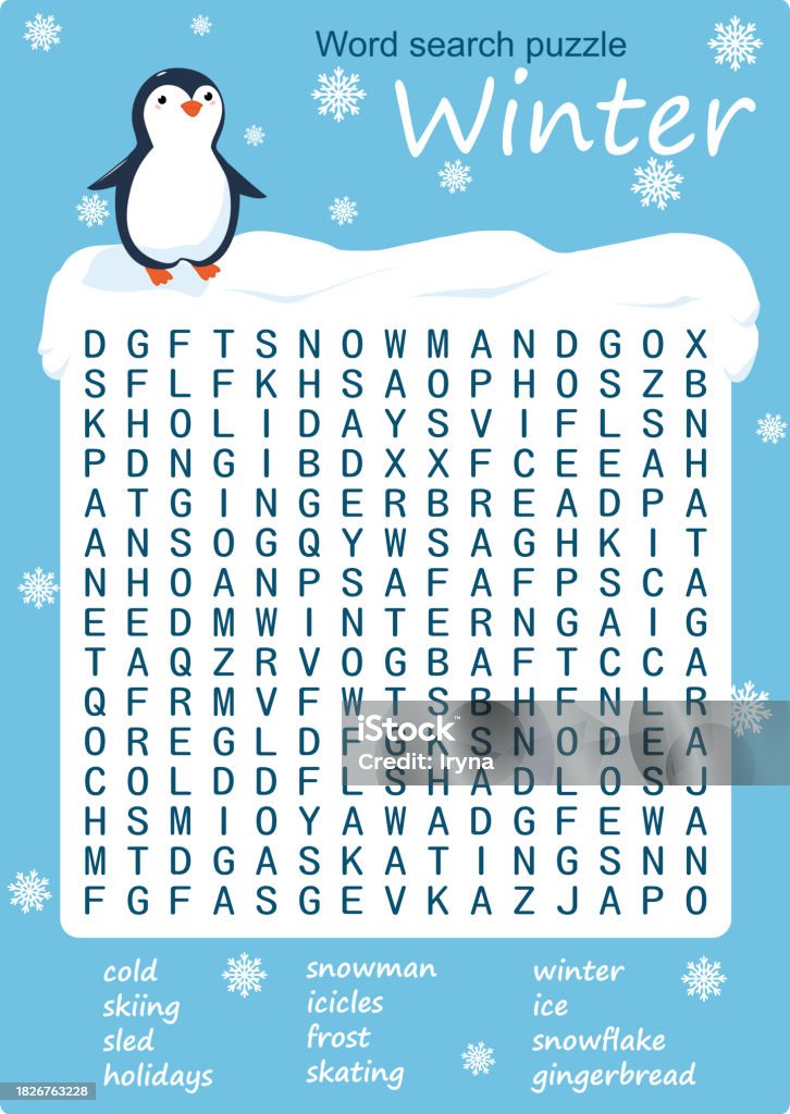 Winter Word Search Puzzle Game For Learning English A4 Printable Stock Illustration Download winter-word-search-puzzle-game-for-learning-english-a4-printable-stock-illustration-download