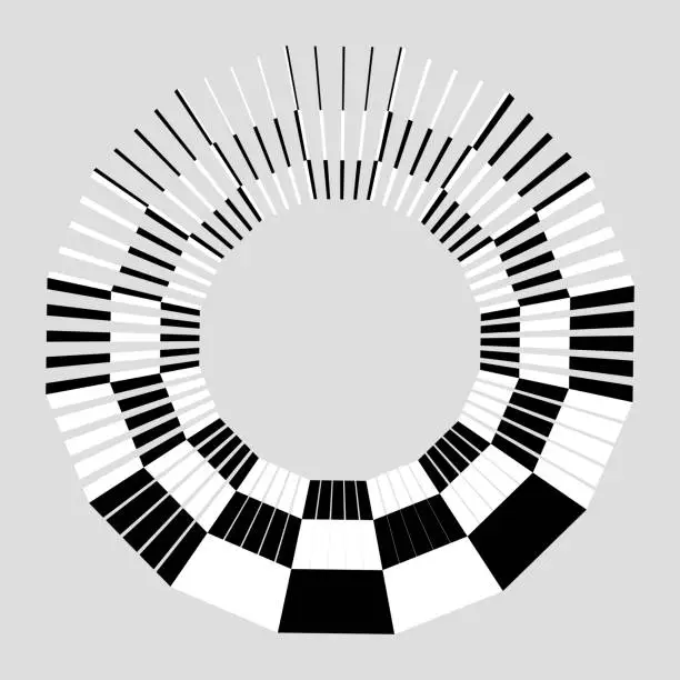 Vector illustration of Black and white circular piano keys pattern.