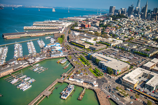 Aerial view of San Francisco city and bay.