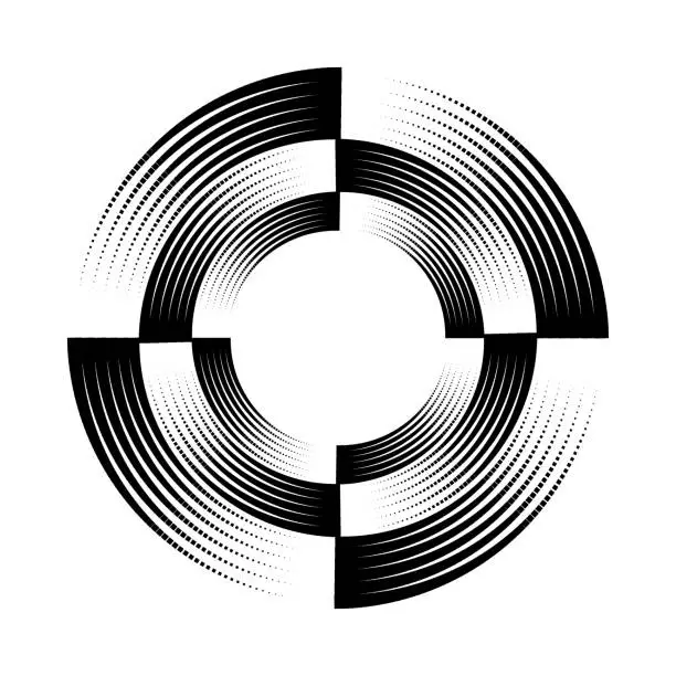 Vector illustration of Geometric lines forming a concentric circular pattern