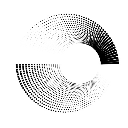 Black and white geometric spiral made of dots creating an optical illusion effect