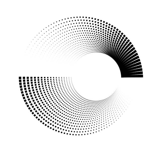 Black and white dotted spiral illusion, middle off center. vector art illustration