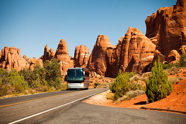 Bus drives in the canyon
