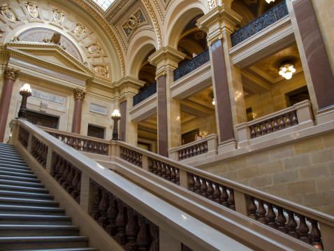 Interior photograph of the architecture of the State Capitol, in Madison, Wisconsin.