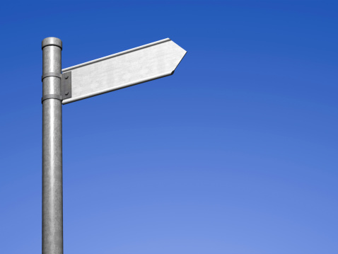 Blank signpost with one arrow over clear blue sky - just add your text.Precise clipping path included for easy background change.
