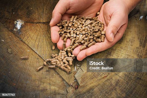 Holzpellets Stockfoto und mehr Bilder von Biomasse - Erneuerbarkeit - Biomasse - Erneuerbarkeit, Energieindustrie, Erfinderisch