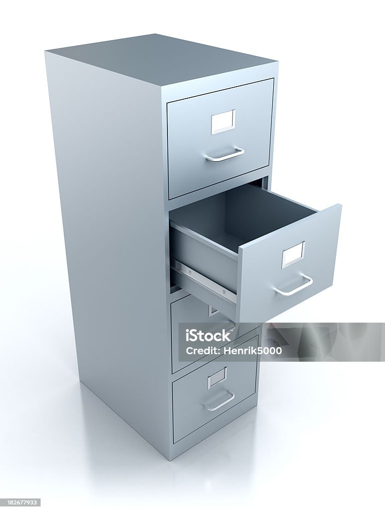 Filing cabinet with open drawer - isolated w. clipping path Filing cabinet with open drawer - isolated on white with clipping path Filing Cabinet Stock Photo