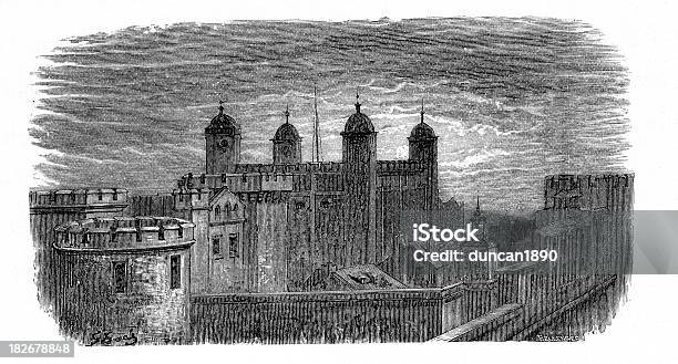 Tower Of London — стоковая векторная графика и другие изображения на тему XIX век - XIX век, Англия, Антиквариат