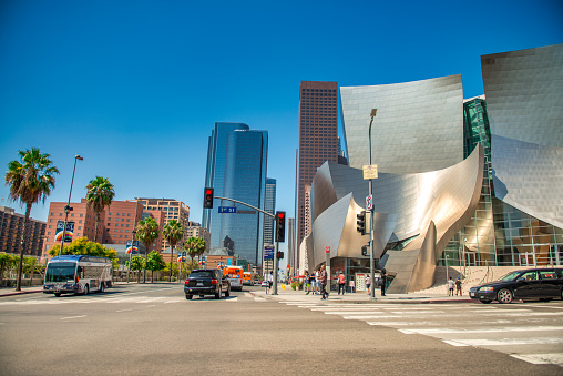 Los Angeles, California, United States - December 9, 2008: Detail of the avant garde architecture of Walt Disney Concert Hall designed by architect Frank Gehry at downtown.