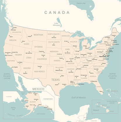 USA - detailed map with administrative divisions country. Vector illustration