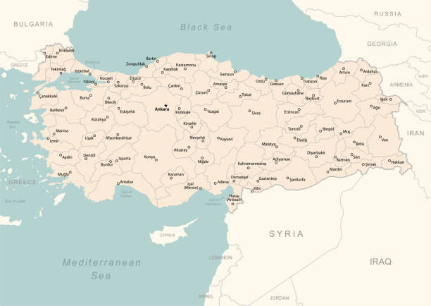 illustrations, cliparts, dessins animés et icônes de turquie - carte détaillée avec les divisions administratives du pays. - turquie