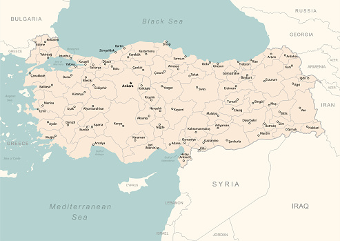Turkey - detailed map with administrative divisions country. Vector illustration