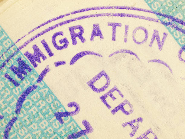 istock Immigration Departure stamp in a British passport 182680414