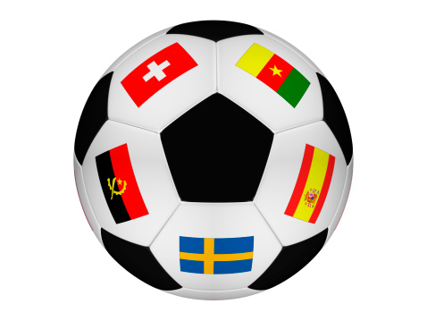 Soccer ball with flag of countries representing the union of the peoples through the sport.