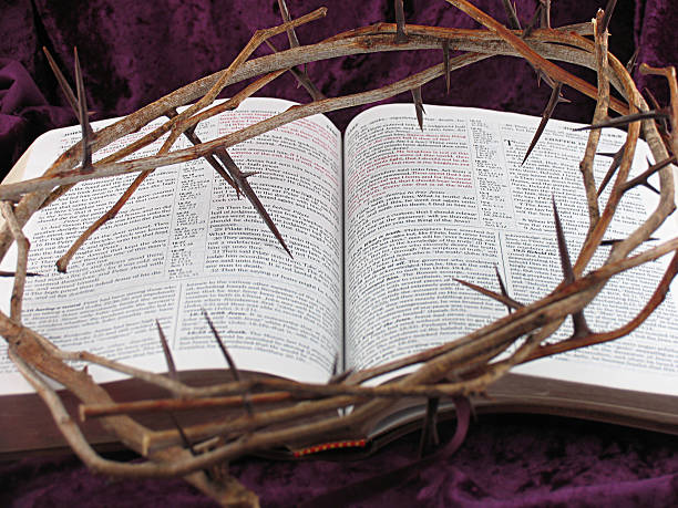istock Crown of Thorns, Purple Robe & Bible 182681643