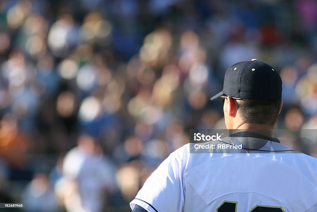 A picture of a baseball player and a white jersey a baseball player, with fans blurred in background Baseball - Sport Stock Photo