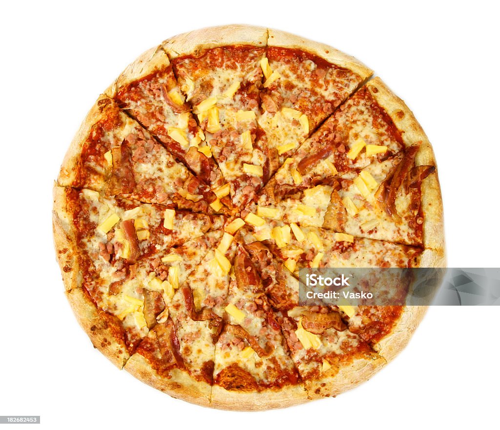 Pizza hawaiana dall'alto – - Foto stock royalty-free di Pizza