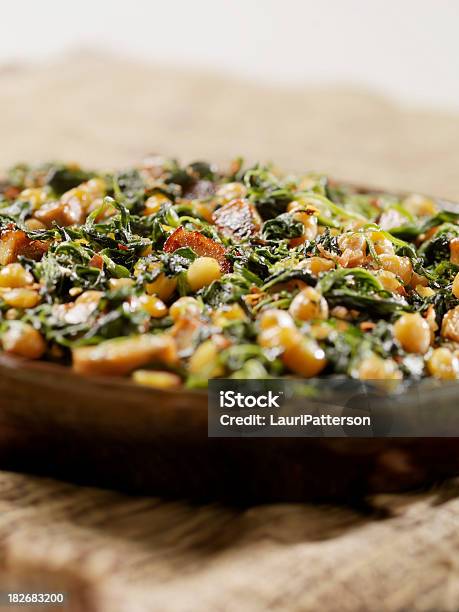 Chickpeas With Spinich And Bacon Stock Photo - Download Image Now - Casserole, Chick-Pea, Bacon