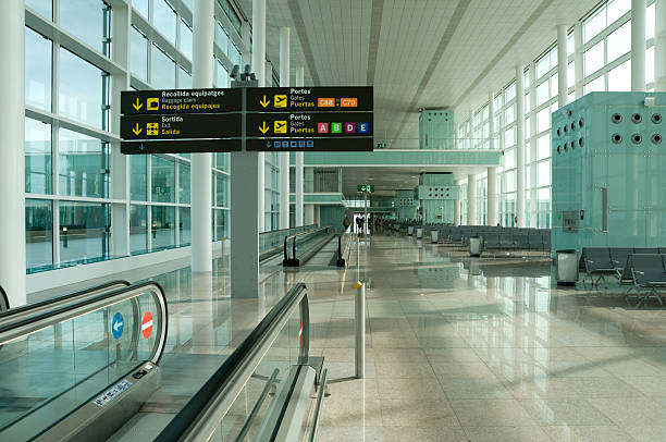 istock Almost empty airport with information signs 182683253
