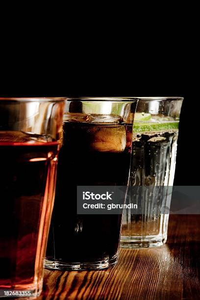 Drinks In A Row Stock Photo - Download Image Now - Vodka, Alcohol - Drink, Bar Counter