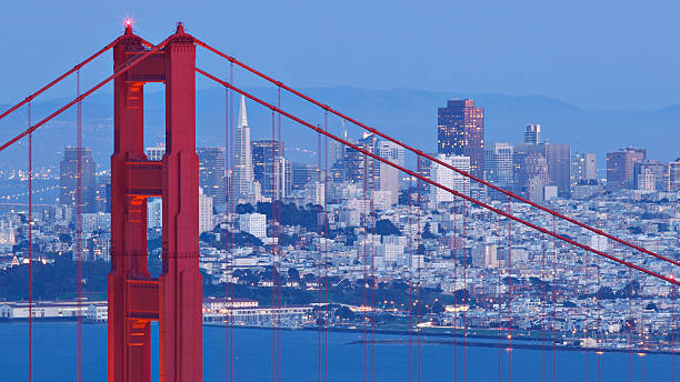 istock San Francisco skyline through Brooklyn bridge at dusk 182683404
