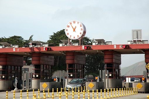 Golden Gate toll plaza. West tolls. Horizontal.-For more Golden Gate Bridge images, click here.  GOLDEN GATE BRIDGE 