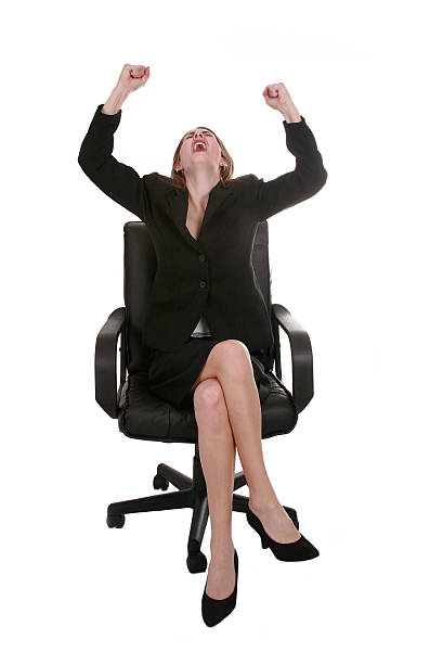 yahoooo! - office chair cheering ecstatic success stock-fotos und bilder