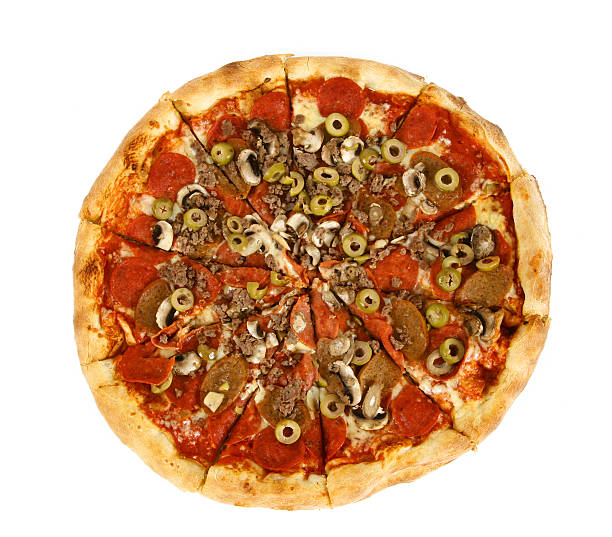 istock Pizza from the top - Triple Meat & Olive 182684179