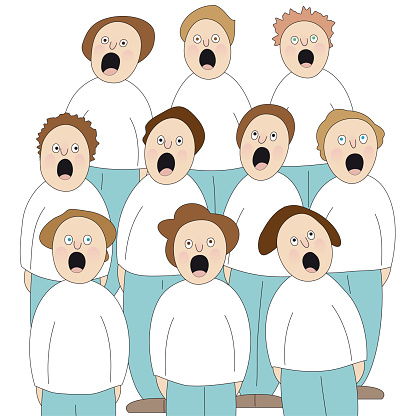Children's choir, group of people singing together, vector illustration