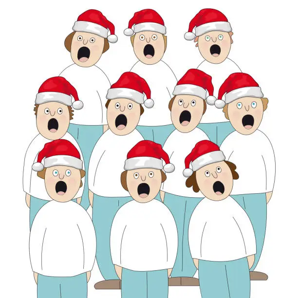 Vector illustration of Children's choir, group of people singing together at Christmas, vector illustration
