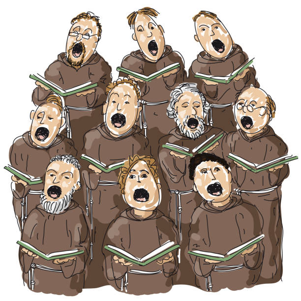 Choir of friars, group of people singing together, vector illustration Choir of friars, group of people singing together, vector illustration prelate stock illustrations