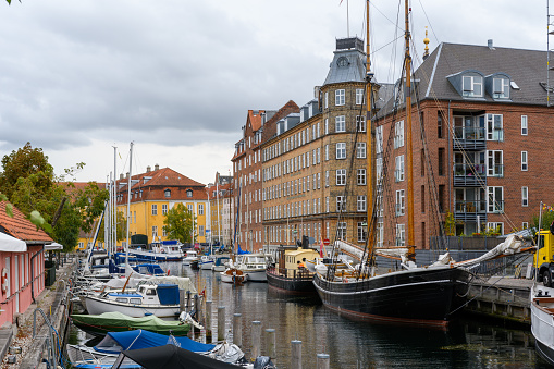 Canal and houses in Christianshavn, Copenhagen, Denmark